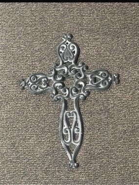 Decorative Ornate Wall Cross in Distressed Silver
